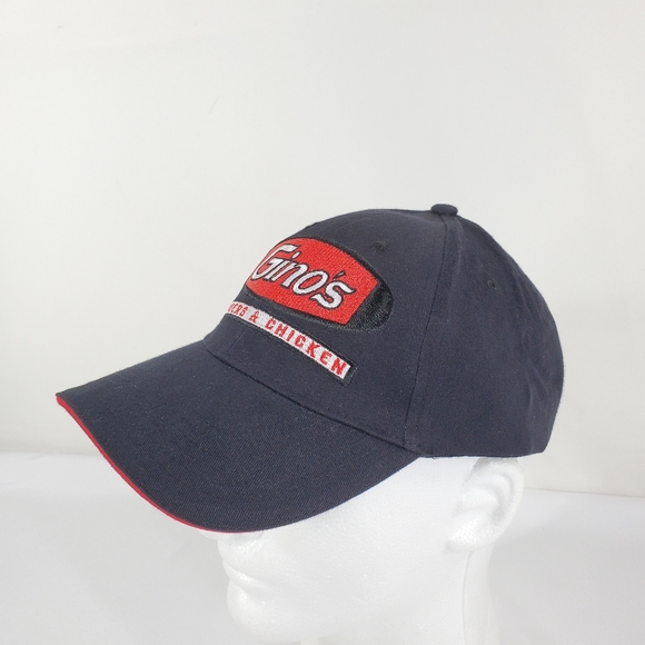 Gino's Burgers and Chicken Hat Black Embroidered Logo Adult Strapback Curve Bill - Picture 4 of 11